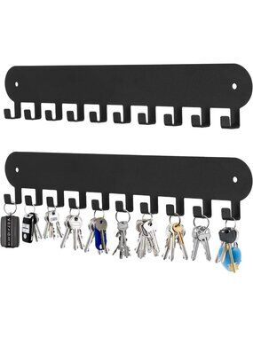 2 Pack Wall-Mounted Key Holder with 10 Hooks - Self-Adhesive Key Rack for Home